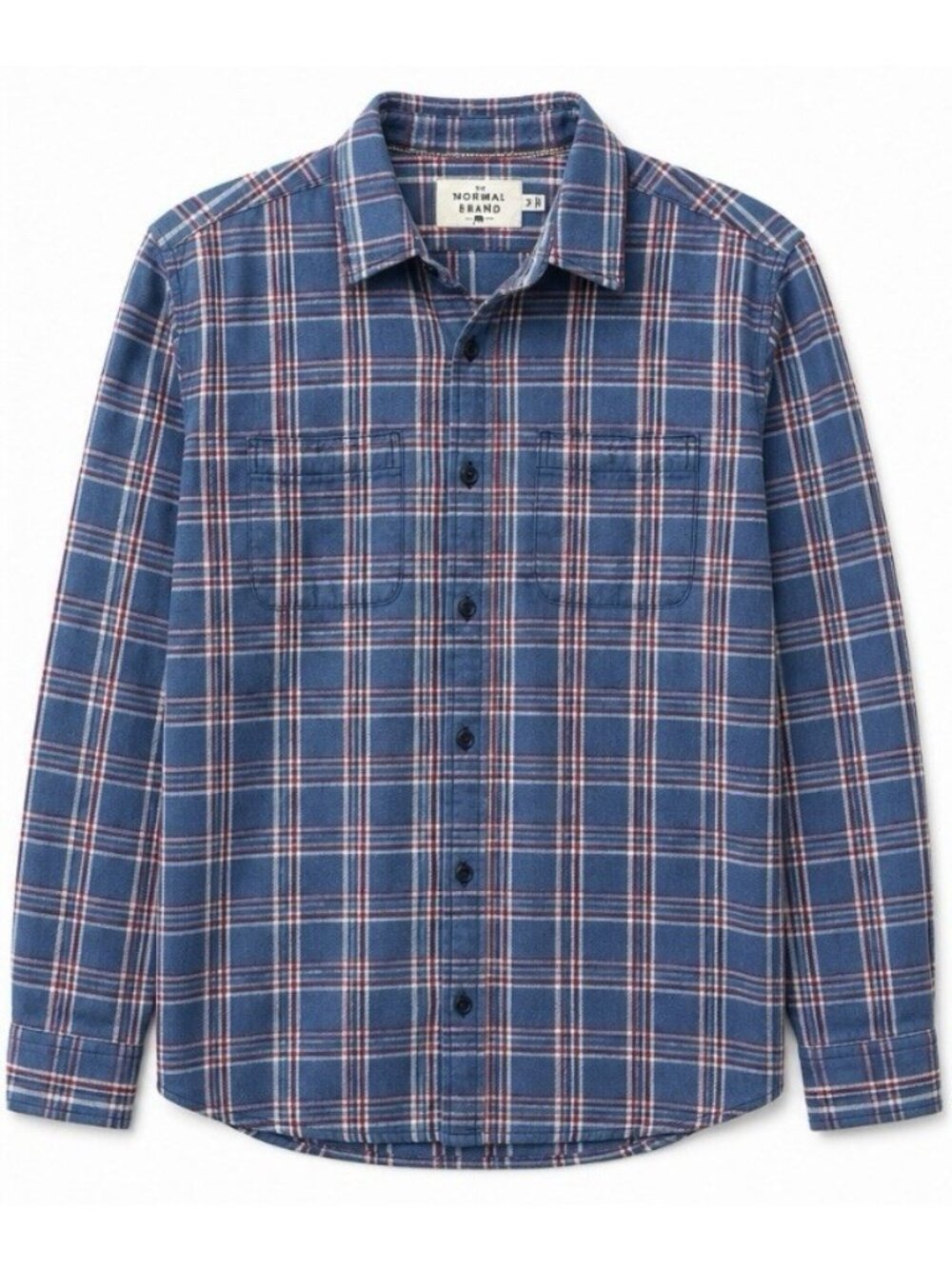 The Normal Brand Shirt Mens Medium Blue Red Plaid Flannel Long Sleeve Button Up